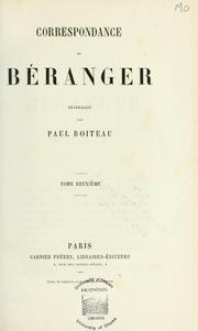 Cover of: Correspondance de Béranger by Pierre Jean de Béranger