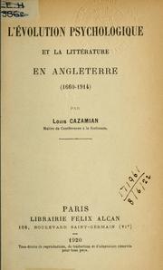 Cover of: L' évolution psychologique et la littérature en Angleterre, 1660-1914.