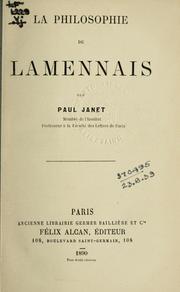 Cover of: La philosophie de Lamennais. by Janet, Paul
