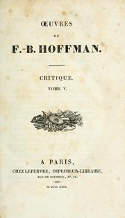 Cover of: Oeuvres de F.-B. Hoffman.