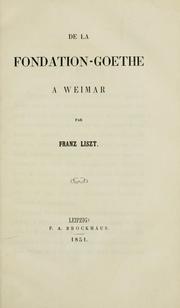 Cover of: De la Fondation-Goethe à Weimar.