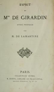Cover of: Esprit de Mme de Girardin