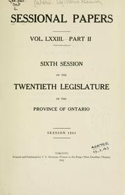 Cover of: ONTARIO SESSIONAL PAPERS. by Ontario. Legislative Assembly., Ontario. Legislative Assembly.