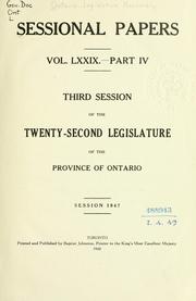 Cover of: ONTARIO SESSIONAL PAPERS. by Ontario. Legislative Assembly.