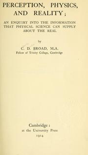 Front cover of Perception, physics, and reality by C. D. Broad