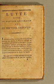 Cover of: Lutte entre le pouvoir législatif et le pouvoir exécutif.