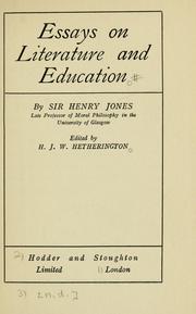 Cover of: Essays on literature and education. by Jones, Henry Sir