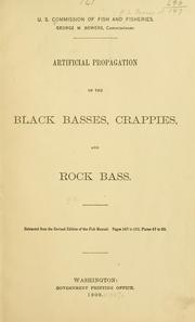 Cover of: Artificial propagation of the black basses
