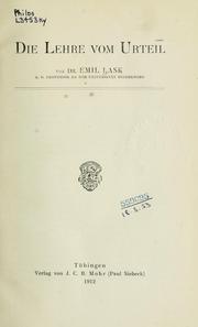 Cover of: Die Lehre vom Urteil. by Lask, Emil
