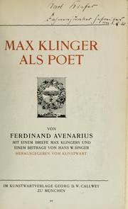 Cover of: Max Klinger als Poet. by Ferdinand Avenarius