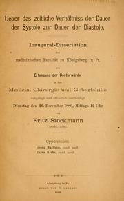 Cover of: Ueber das zeitliche verhältniss der dauer der systole zur dauer der diastole ... by Fritz Stockmann
