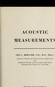 Cover of: Acoustic measurements.