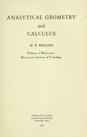 Cover of: Analytical geometry and calculus by Henry Bayard Phillips