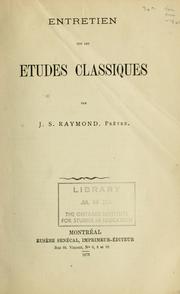 Cover of: Entretien sur les études classiques