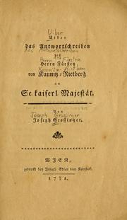 Cover of: Uiber das Antwortschreiben des Herrn Fürsten von Kaunitz-Rietberg an Se. kaiserl. Majestät