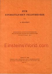 Cover of: Zur einheitlichen Feldtheorie by Albert Einstein