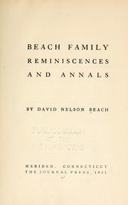 Cover of: Beach family reminiscences and annals by David Nelson Beach
