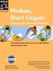 Cover of: Mediate, Don’t Litigate by 