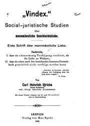 Cover of: Vindex: Social-juristische Studien über mannmännliche Geschlechtsliebe