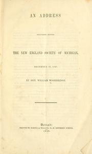 Cover of: address delivered before the New England society of Michigan.