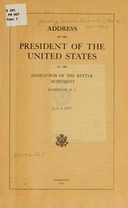 Cover of: Address of the President of the United States at the dedication of the Battle monument by Harding, Warren G.