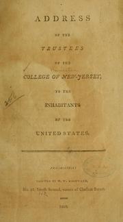 Cover of: Address of the trustees of the College of New-Jersey