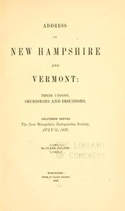 Cover of: Address on New Hampshire and Vermont by Clark Jillson