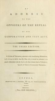 Cover of: address to the opposers of the repeal of the Corporation and Test Acts.