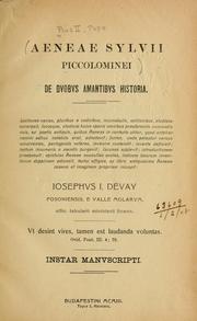 Cover of: Aeneae Sylvii Piccolominei De duobus amantibus historia. by Pius II Pope