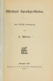 Cover of: Allerhand Sprachgrobheiten by Jacob Minor