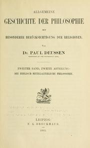 Cover of: Die biblisch-mittelalterliche Philosophie by Paul Deussen