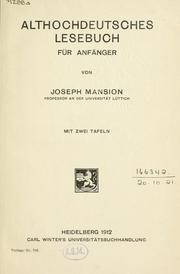 Althochdeutsches Lesebuch für Anfänger by Joseph Mansion