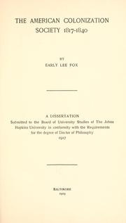 Cover of: The American Colonization Society, 1817-1840 by Early Lee Fox