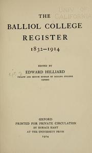 Cover of: Balliol College Register, 1832-1914