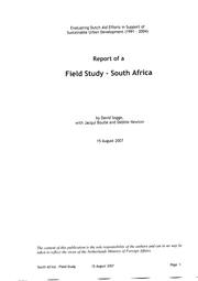 Cover of: Report of a Field Study - South Africa.   Evaluating Dutch Aid Efforts in Support of Sustainable Urban Development (1991-2004)