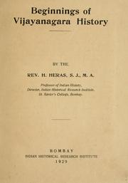 Cover of: Beginnings of Vijayanagara history by Heras, Henry