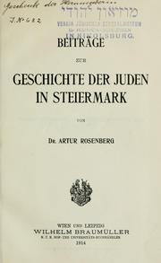 Cover of: Beiträge zur geschichte der Juden in Steiermark