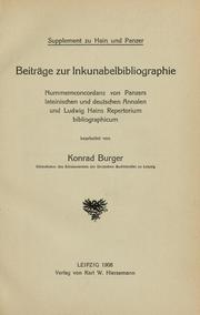 Cover of: Beiträge zur Inkunabelbibliographie: Supplement zu Hain und Panzer : Nummerconcordanz von Panzers lateinischen und deutschen Annalen und Ludwig Hains Repertorium bibliographicum