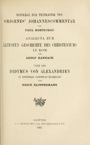Cover of: Beiträge zur Textkritik von Origenes' Johannescommentar by Paul Koetschau