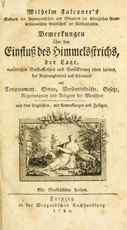Cover of: Bemerkungen über den Einfluss des Himmelstrichs by William Falconer