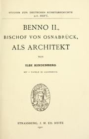Benno II., Bischof von Osnabrück, als Architekt by Ilse Hindenberg