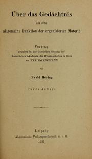 Cover of: Über das Gedächtnis als eine allgemeine Funktion der organisierten Materie. by Ewald Hering