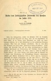 Cover of: Über den Feldzugsplan Friedrichs des Grossen im Jahre 1757. by Hans Delbrück