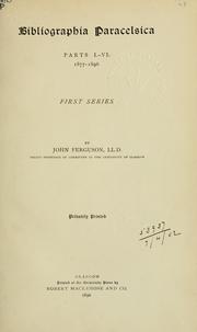 Cover of: Bibliographia Paracelsica.: 1st series.  Priv. print.