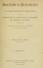 Cover of: Biochemical researches by William John Gies