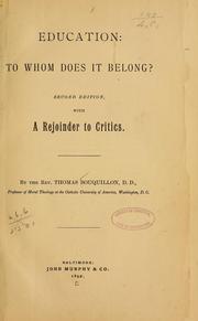 Cover of: Education: to whom does it belong? by Thomas Bouquillon, Thomas Bouquillon