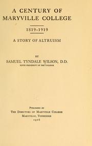 Cover of: A century of Maryville college, 1819-1919: story of altruism