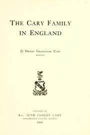 Cover of: The Cary family in England