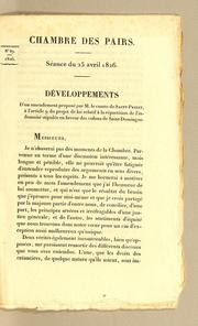 Cover of: Chambre des Pairs. Séance du 25 avril 1826. Développements d'un amendement proposé