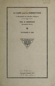 Cover of: A card and a correction: a broadside on Lincoln's religion